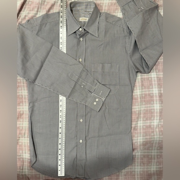 Brioni Made in Italy Dress Shirt Men’s XL 22” P2P – Gray Micro-Check Luxury NWOT - Picture 5 of 15